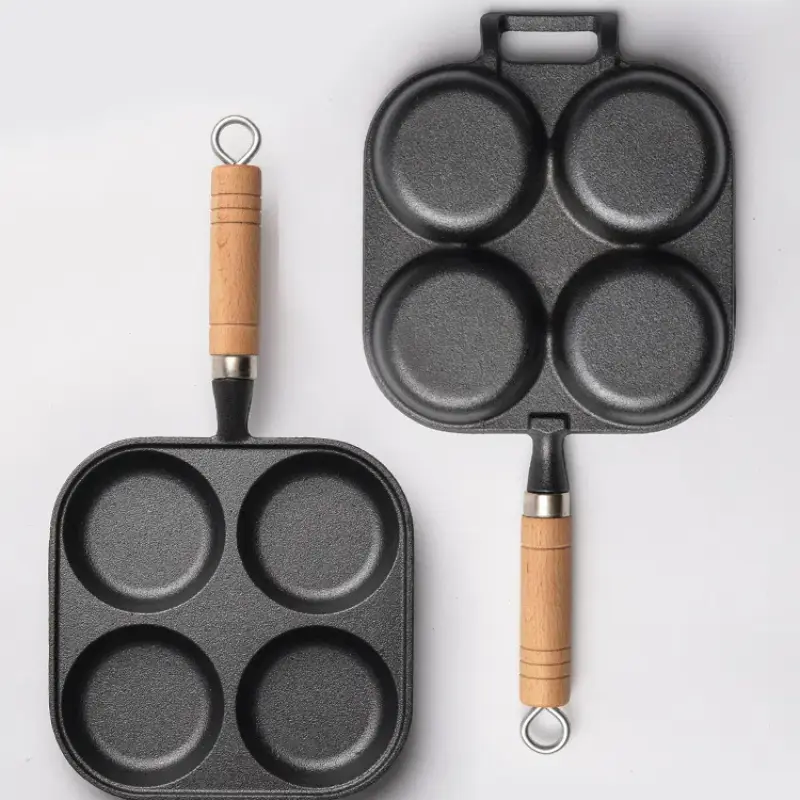 Cast Iron Egg Frying Pan Four Hole Egg Dumpling Pot Hamburger Machine Mold Breakfast Non Stick Pot Kitchen Pans
