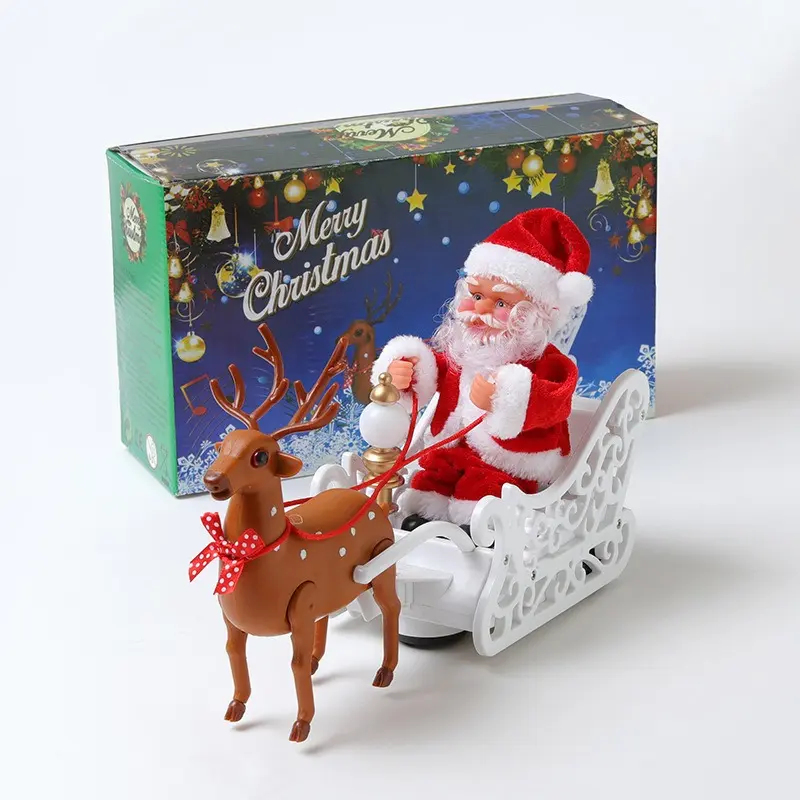 Deer Pulled Car Music Electric Santa Claus Children's Toys Christmas Gifts Desktop Christmas Ornaments Christmas Decorations