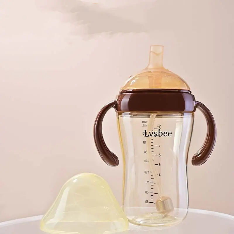 PPSU Baby Bottles Wide Mouth Feeding Bottle Water Cup Child Rest Bottle Nipple Drinking Duck Nipple Cup Learn to Drink 280ML