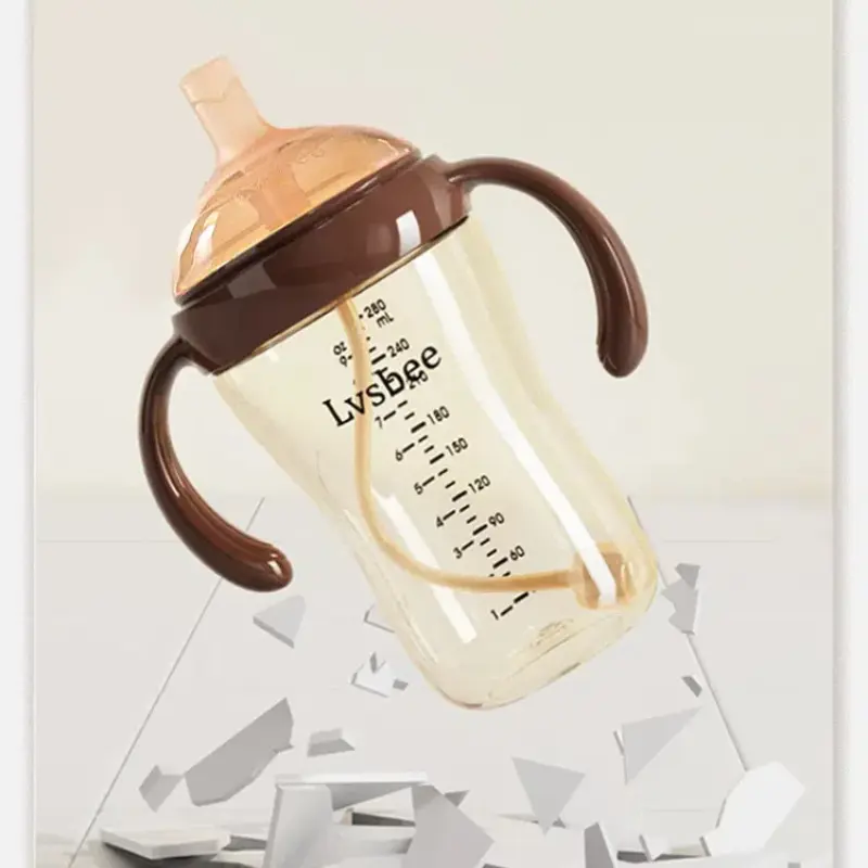 PPSU Baby Bottles Wide Mouth Feeding Bottle Water Cup Child Rest Bottle Nipple Drinking Duck Nipple Cup Learn to Drink 280ML