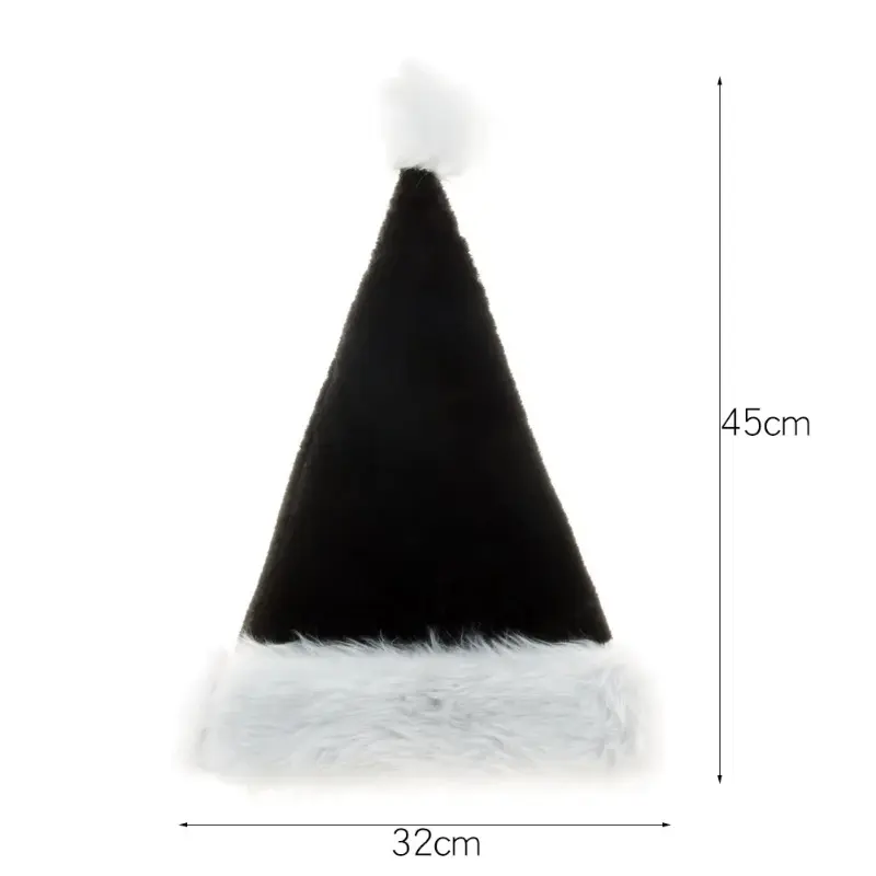 45cm Christmas Cap Adult Santa Hat Black Plush Christmas Hat Long Christmas Hat Xmas Costume Pompom Santa Claus Cap