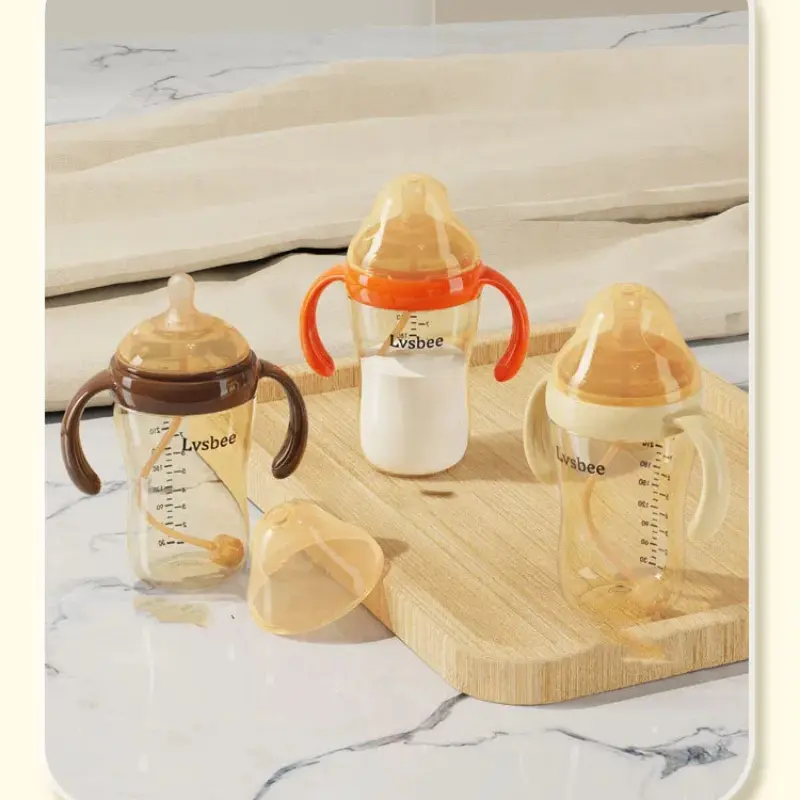 PPSU Baby Bottles Wide Mouth Feeding Bottle Water Cup Child Rest Bottle Nipple Drinking Duck Nipple Cup Learn to Drink 280ML