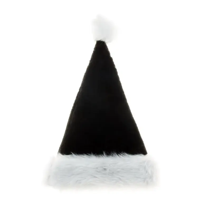 45cm Christmas Cap Adult Santa Hat Black Plush Christmas Hat Long Christmas Hat Xmas Costume Pompom Santa Claus Cap