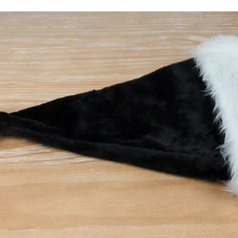 45cm Christmas Cap Adult Santa Hat Black Plush Christmas Hat Long Christmas Hat Xmas Costume Pompom Santa Claus Cap