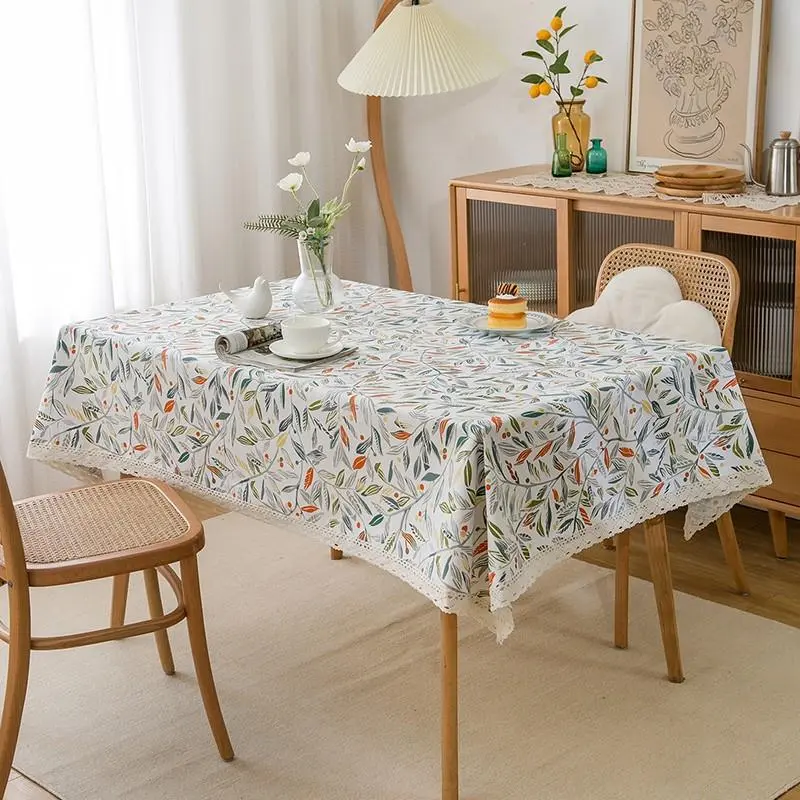 Floral Cotton Linen Fabric Canvas Printed Dining Table Cloth Tea Table Cloth Rural Style Household Small Fresh Plant Cover Cloth