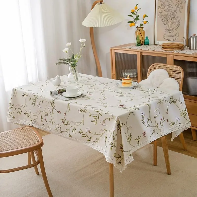Floral Cotton Linen Fabric Canvas Printed Dining Table Cloth Tea Table Cloth Rural Style Household Small Fresh Plant Cover Cloth