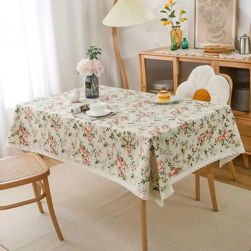 Floral Cotton Linen Fabric Canvas Printed Dining Table Cloth Tea Table Cloth Rural Style Household Small Fresh Plant Cover Cloth