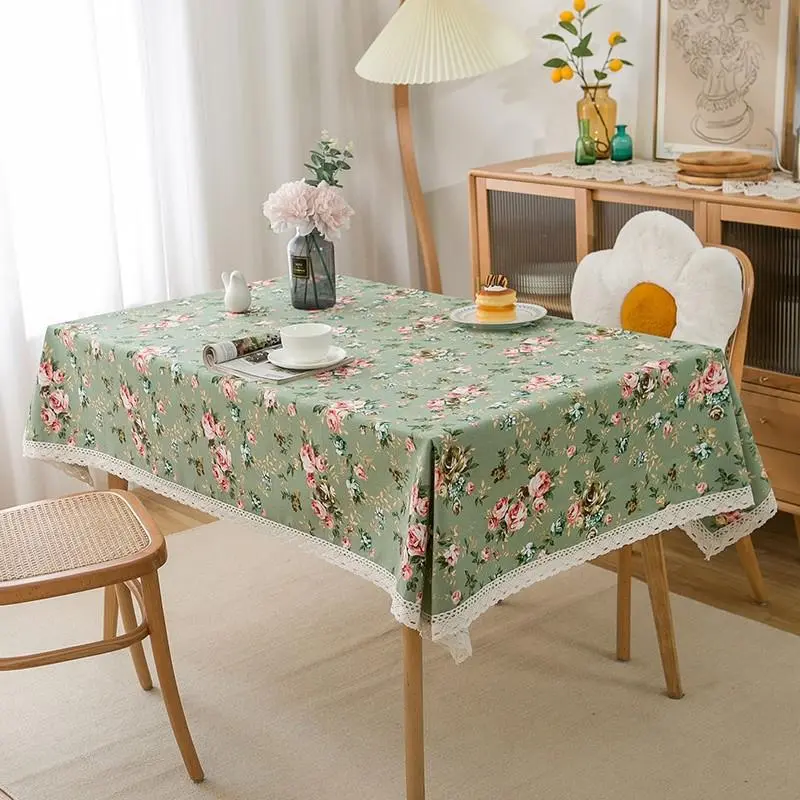 Floral Cotton Linen Fabric Canvas Printed Dining Table Cloth Tea Table Cloth Rural Style Household Small Fresh Plant Cover Cloth