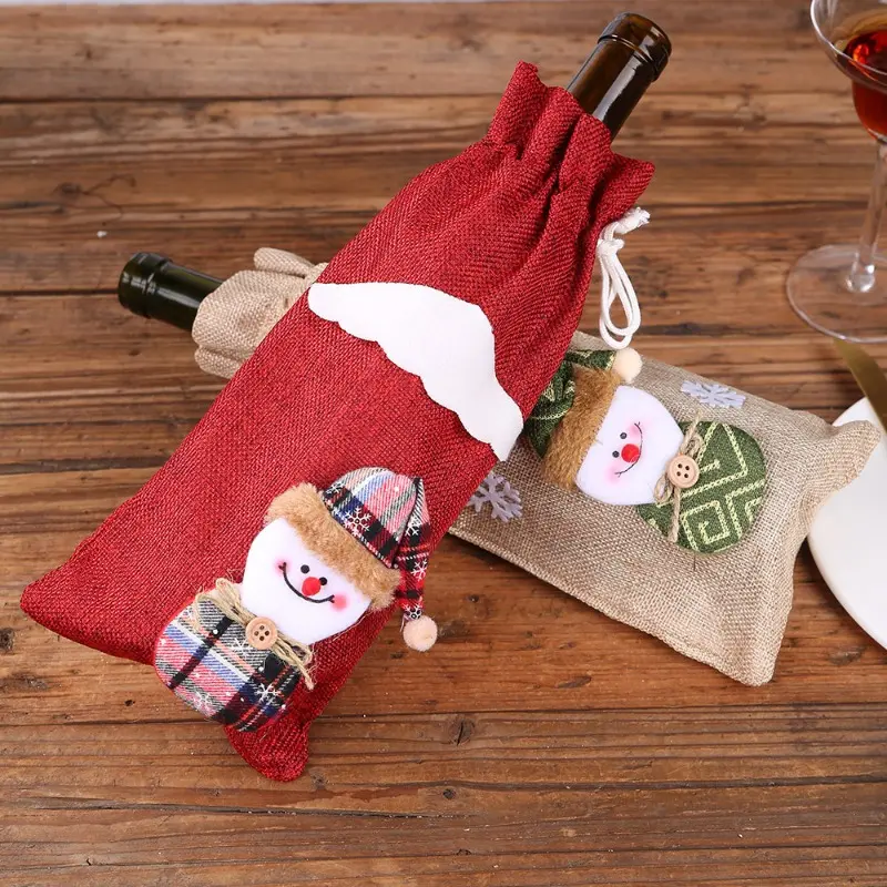 2pcs New Year Christmas Decorations for Home Santa Claus Wine Bottle Cover Snowman Stocking Gift Holders Decor New Year