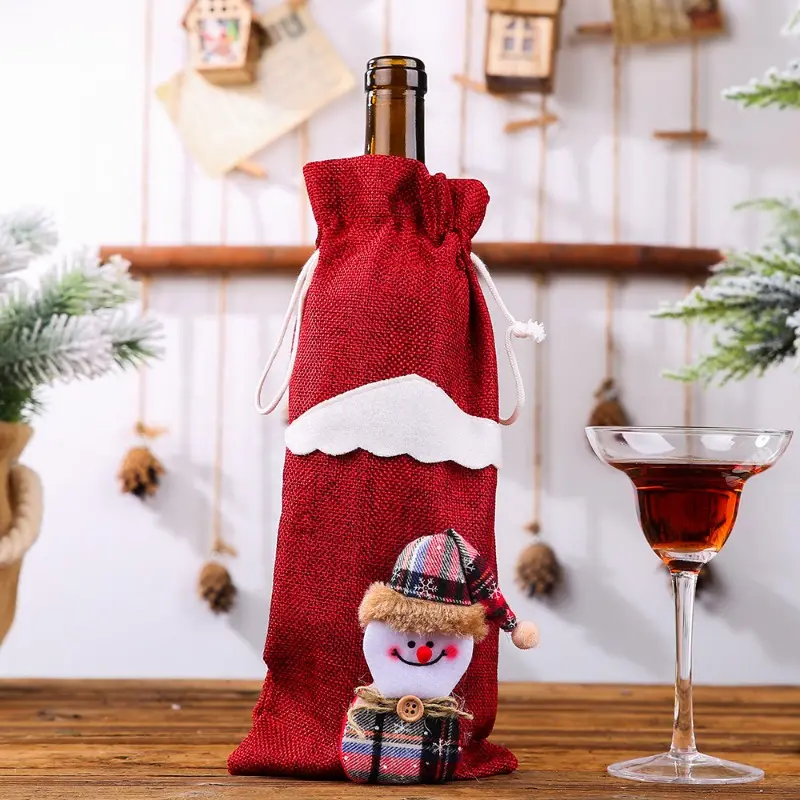 2pcs New Year Christmas Decorations for Home Santa Claus Wine Bottle Cover Snowman Stocking Gift Holders Decor New Year