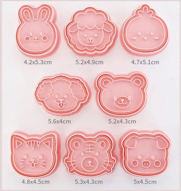 8Pcs/Set Cookie Cutters Plastic Cartoon Animal 3D Bear Chicken Cat Pressable Biscuit Mold Kitchen Baking Pastry Sugarcraft