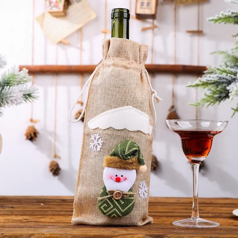 2pcs New Year Christmas Decorations for Home Santa Claus Wine Bottle Cover Snowman Stocking Gift Holders Decor New Year