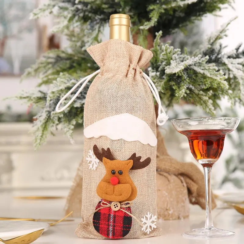 2pcs New Year Christmas Decorations for Home Santa Claus Wine Bottle Cover Snowman Stocking Gift Holders Decor New Year