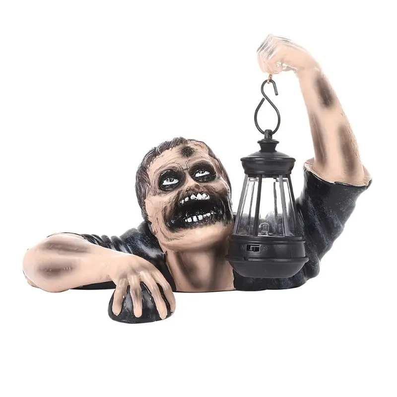 Halloween Zombie Crawling Horror Decor Scary Led Lights Zombie Holding Lantern Outdoor Figurine Light Terrifying Ornament