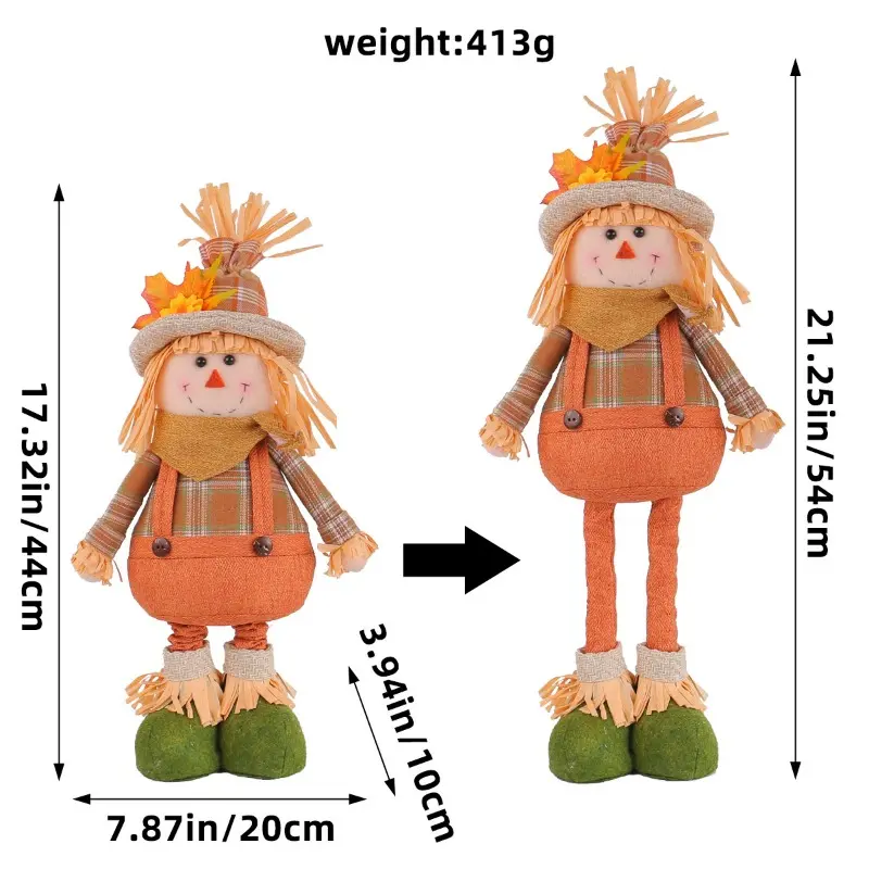 Halloween Gnomes Doll Harvest Season Maple Leaf Straw Hat Long Plush Dwarf Dolls Autumn Halloween Thanksgiving Decorative Doll