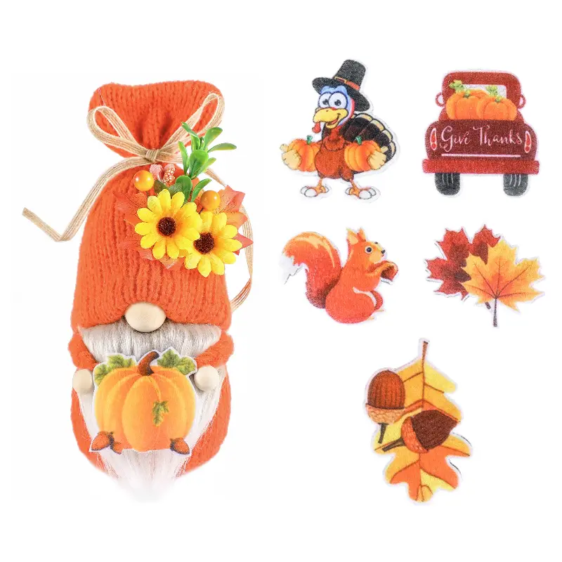 Autumn Decorations Lighted Thanksgiving Day Gnomes Dwarfs Doll Ornaments for Farmhouse Kitchen Tiered Tray Decoration