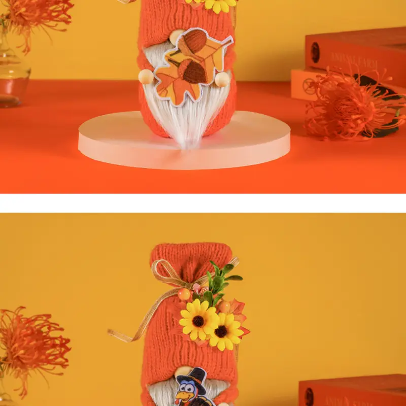 Autumn Decorations Lighted Thanksgiving Day Gnomes Dwarfs Doll Ornaments for Farmhouse Kitchen Tiered Tray Decoration