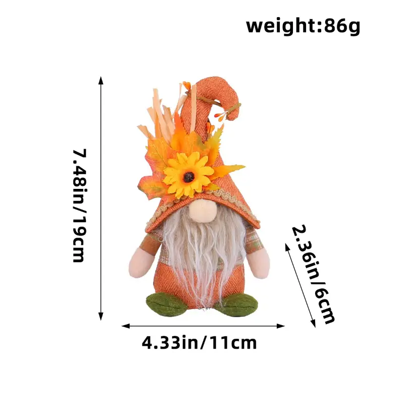Halloween Gnomes Doll Harvest Season Maple Leaf Straw Hat Long Plush Dwarf Dolls Autumn Halloween Thanksgiving Decorative Doll