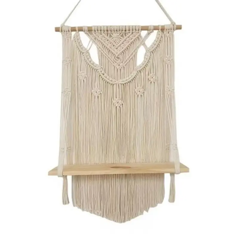 Handmade Wooden Swing Hanging Hemp Rope Wall Hanging Rack Floating Home Living Room Plant Flowerpot Tray Storage Decoration