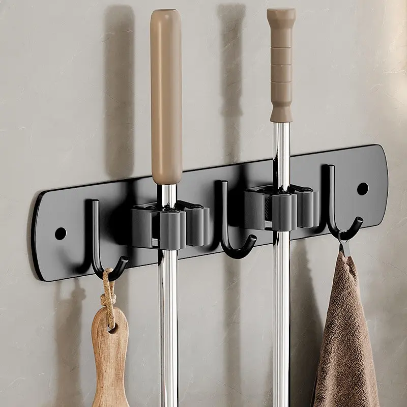 Mop Wall Mounted Clip Holder No Punching Hook buckle Fixing Broom Storage Rack Wall Mounted Mop Holder Bathroom Accessories