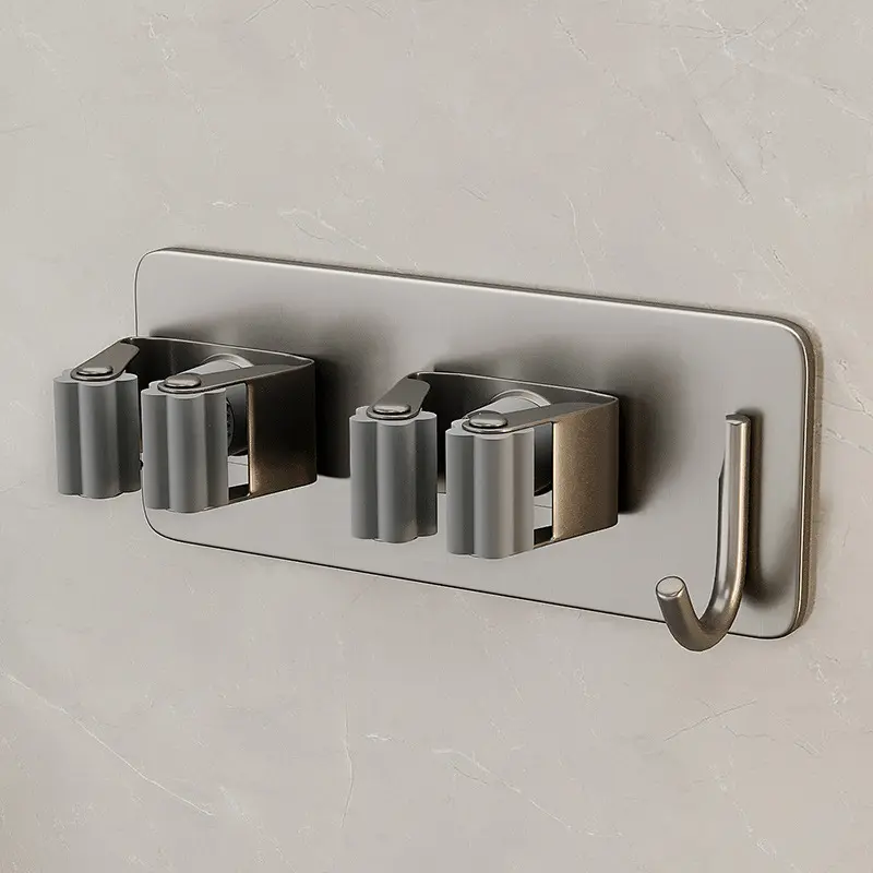 Mop Wall Mounted Clip Holder No Punching Hook buckle Fixing Broom Storage Rack Wall Mounted Mop Holder Bathroom Accessories