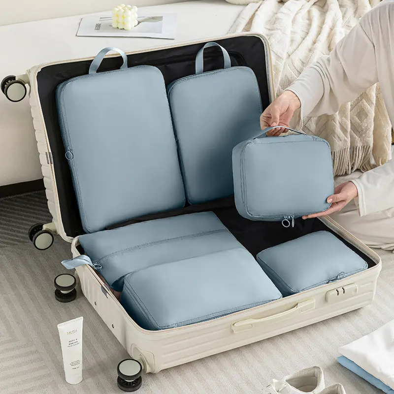 6Pcs/Set Travel Organizer Storage Bags Suitcase Packing Cubes Set Cases Portable Luggage Clothes Shoe Tidy Pouch Folding