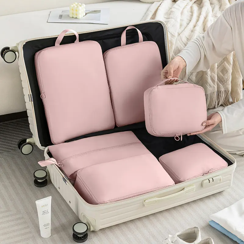 6Pcs/Set Travel Organizer Storage Bags Suitcase Packing Cubes Set Cases Portable Luggage Clothes Shoe Tidy Pouch Folding