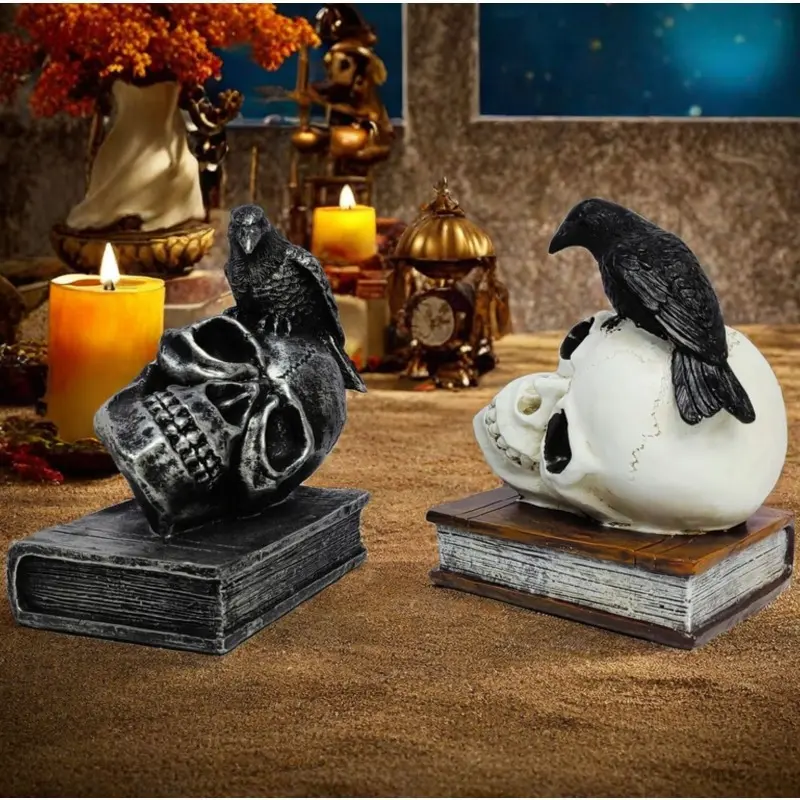 Halloween Decor Tabletop Display Horror Skeleton Figurines Halloween Skull Head Miniature Skeleton for Outdoor Garden Ornaments
