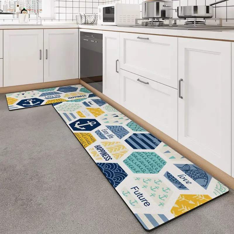 Nordic PVC Kitchen Carpet for Floor PU Leather Waterproof Kitchen Mat Non Slip Entrance Doormat Foot Pad Long Bedroom Rugs