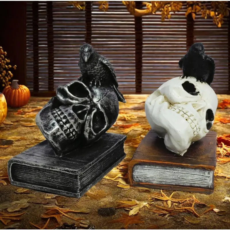 Halloween Decor Tabletop Display Horror Skeleton Figurines Halloween Skull Head Miniature Skeleton for Outdoor Garden Ornaments