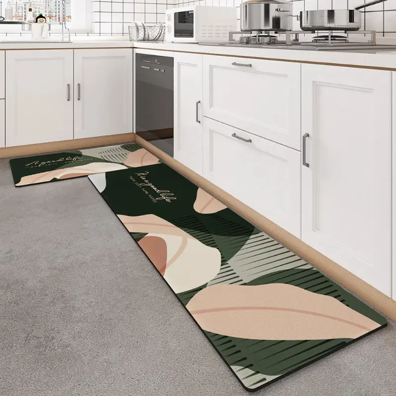 Nordic PVC Kitchen Carpet for Floor PU Leather Waterproof Kitchen Mat Non Slip Entrance Doormat Foot Pad Long Bedroom Rugs