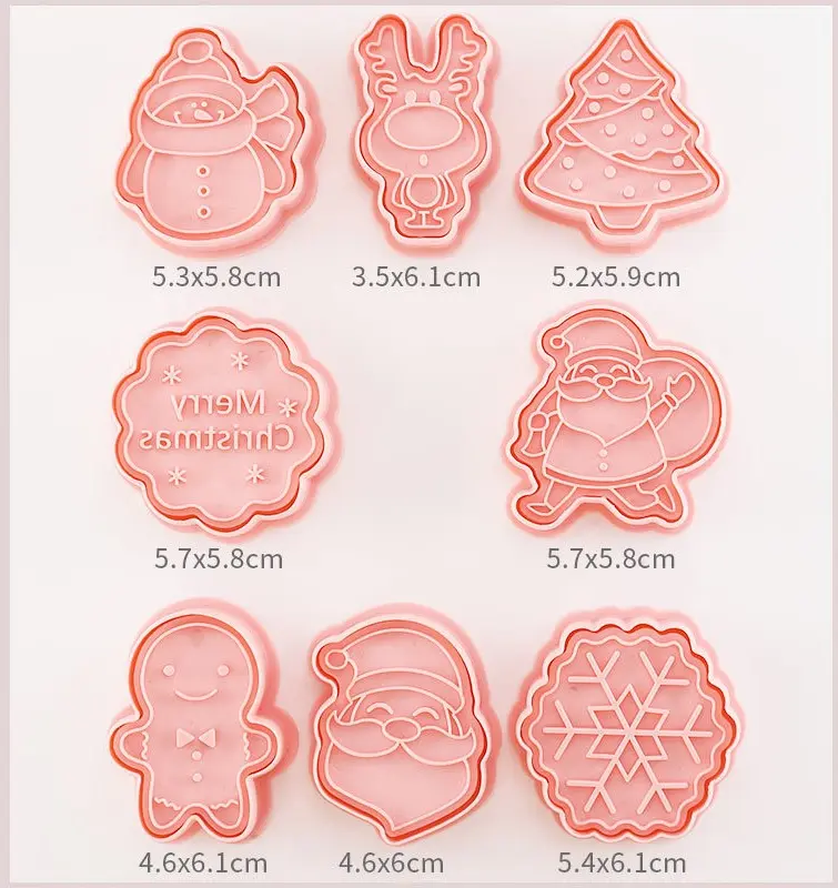 8pcs Christmas Cartoon Biscuit Molds 3D Pressable Cookie Mold Home DIY Baking Accessories