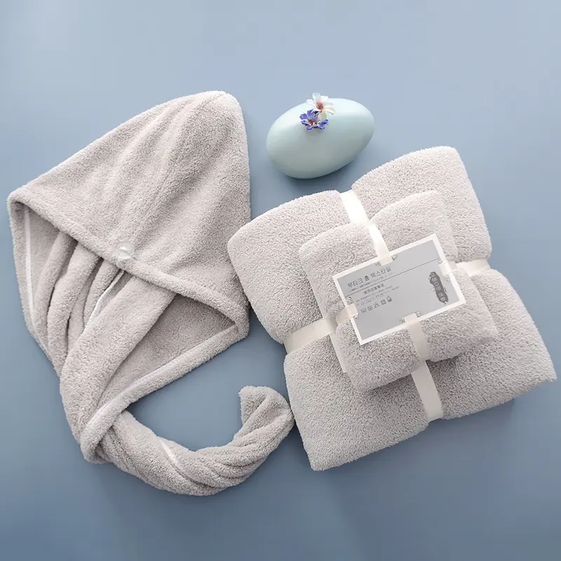 Three Piece Set of Men's and Women's Household Bath Towels, Absorbent Towels, Dry Hair Caps, Swimming and Bathing Towels