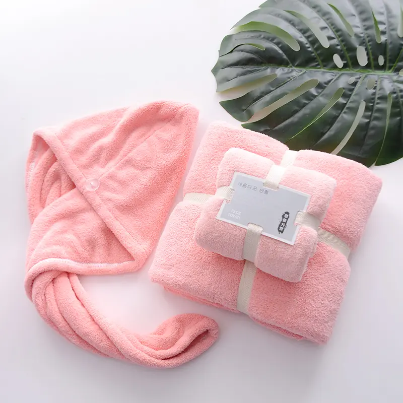 Three Piece Set of Men's and Women's Household Bath Towels, Absorbent Towels, Dry Hair Caps, Swimming and Bathing Towels
