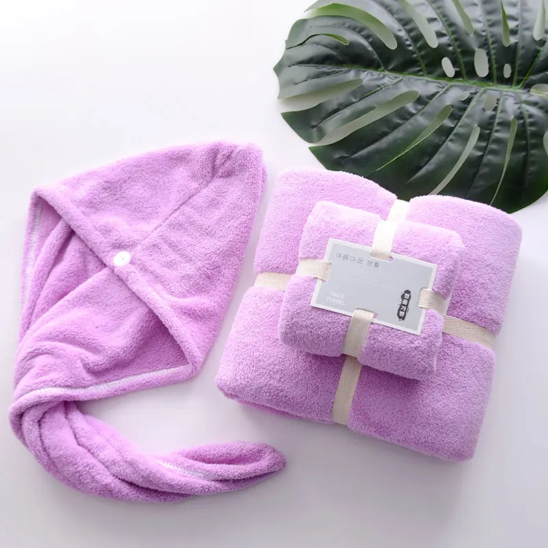 Three Piece Set of Men's and Women's Household Bath Towels, Absorbent Towels, Dry Hair Caps, Swimming and Bathing Towels