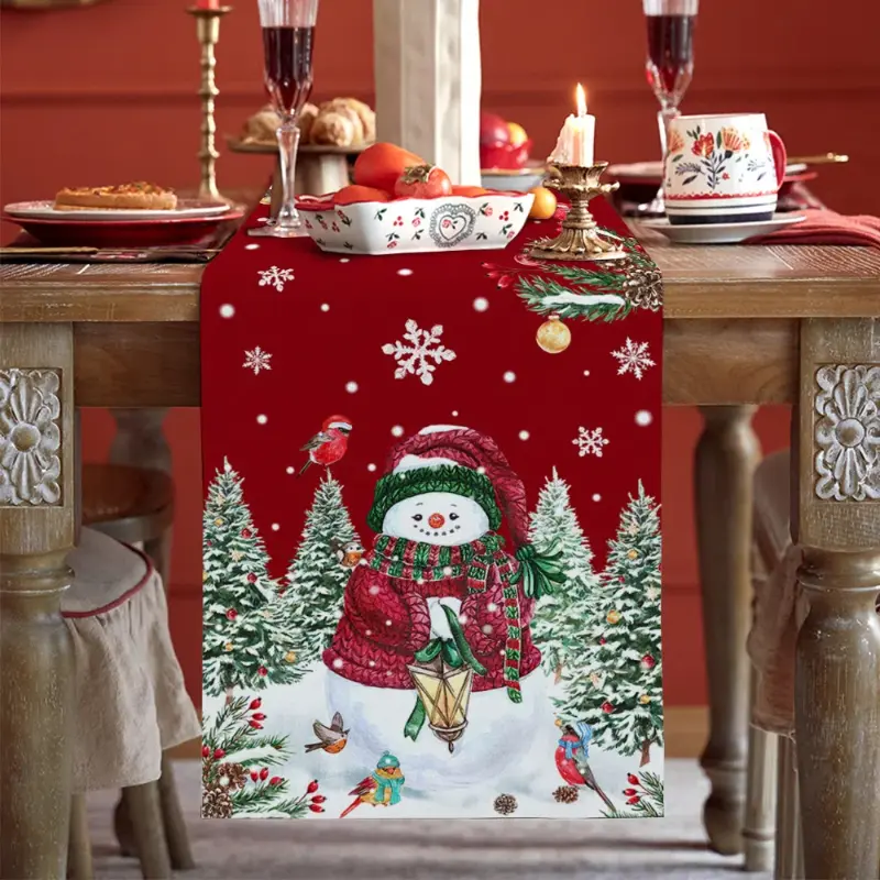 Red Santa Claus Table Runner Christmas Snowman Cotton Linen Tablecloth Wedding Party Decoration Table Runner Gift