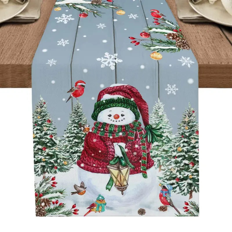 Red Santa Claus Table Runner Christmas Snowman Cotton Linen Tablecloth Wedding Party Decoration Table Runner Gift