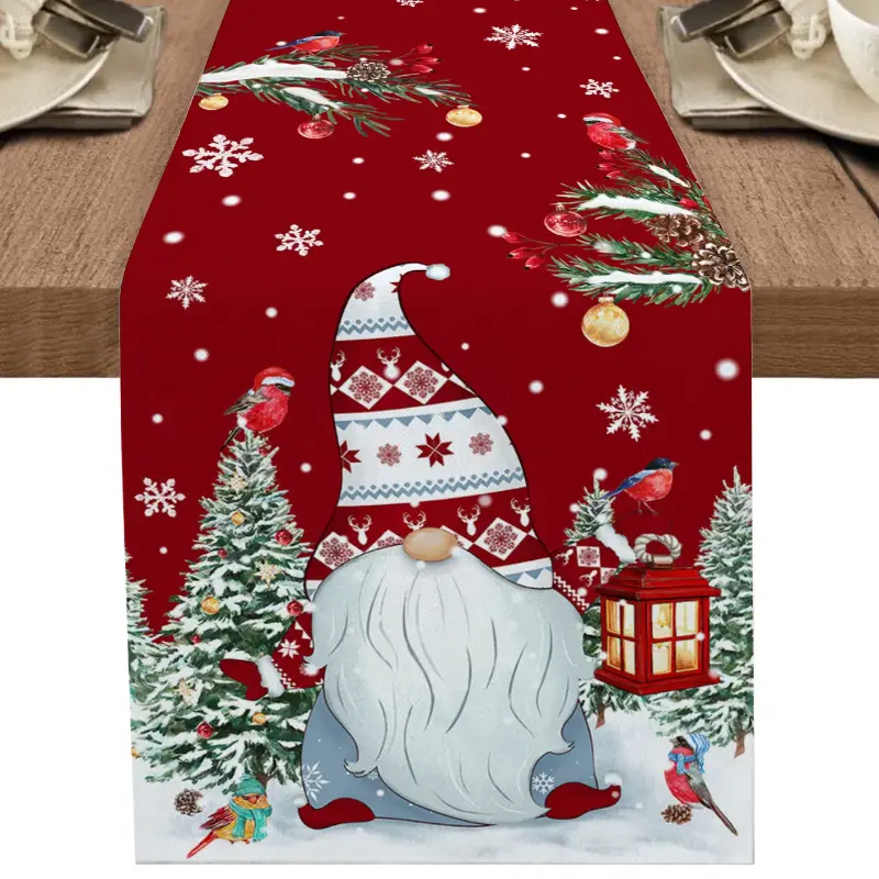 Red Santa Claus Table Runner Christmas Snowman Cotton Linen Tablecloth Wedding Party Decoration Table Runner Gift
