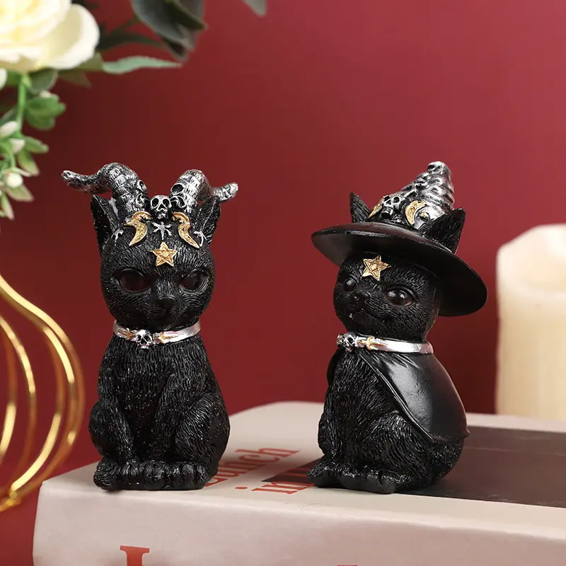 2PCS NEW Halloween Demon Cat Creative Ornament Dark Wind Altar Guardian Magic Cat Creative Resin Ornament Living Room Decoration