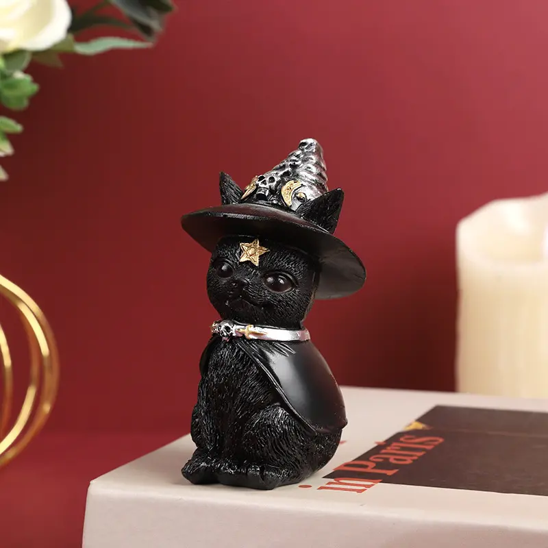2PCS NEW Halloween Demon Cat Creative Ornament Dark Wind Altar Guardian Magic Cat Creative Resin Ornament Living Room Decoration