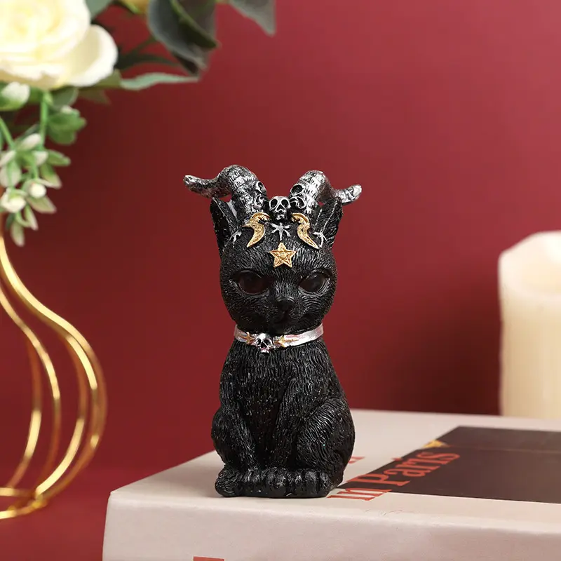 2PCS NEW Halloween Demon Cat Creative Ornament Dark Wind Altar Guardian Magic Cat Creative Resin Ornament Living Room Decoration