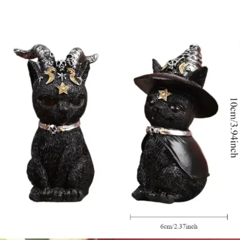 2PCS NEW Halloween Demon Cat Creative Ornament Dark Wind Altar Guardian Magic Cat Creative Resin Ornament Living Room Decoration