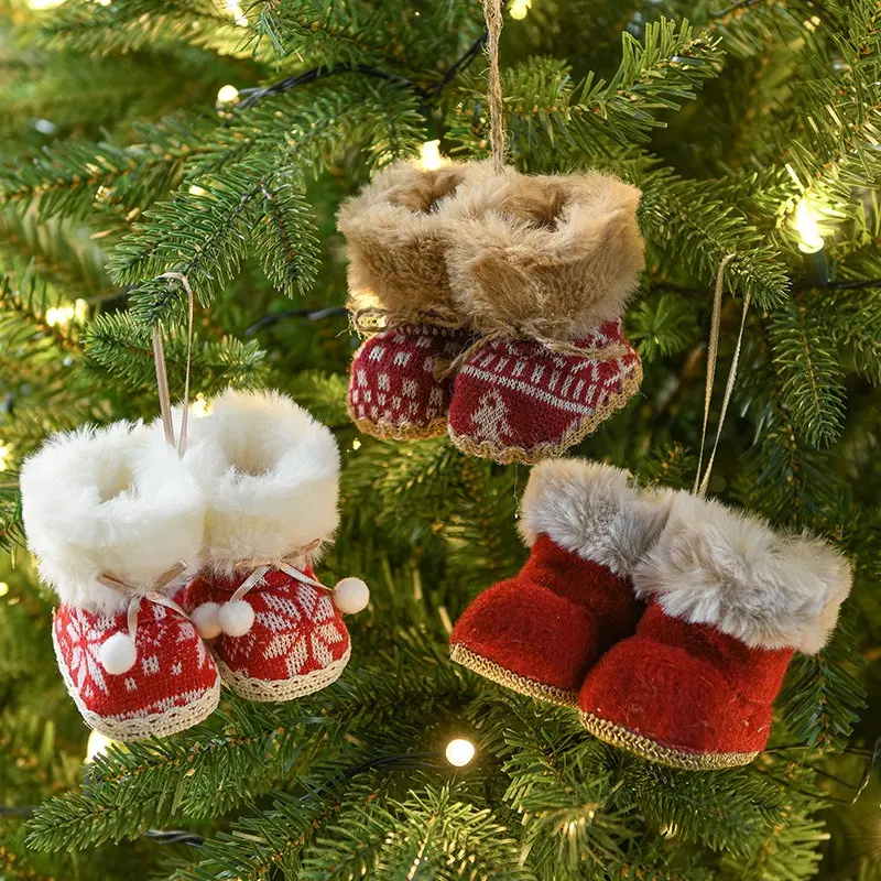 New Christmas Creative Decoration Red Fabric Boots Decorate Christmas Tree Pendant Christmas Pendant Drop Ornaments
