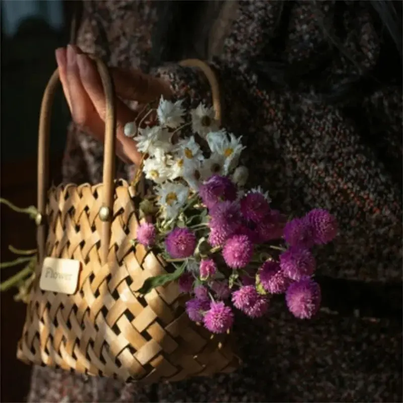 Hand-woven Rattan Flower Basket Household Flower Storage Basket Holiday Decorations Modern Handicrafts