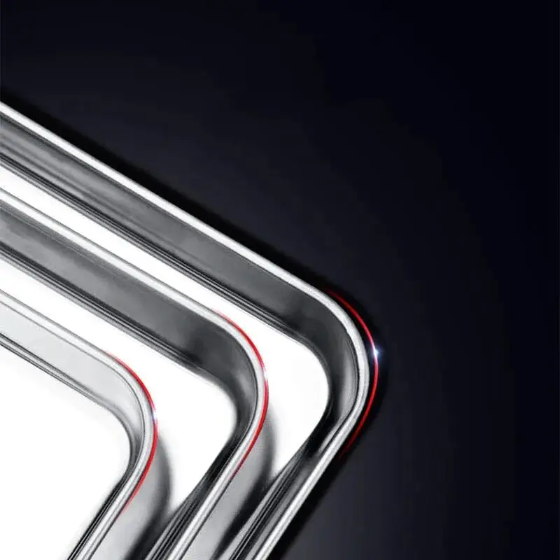 Stainless Steel Rectangle Food Tray Steamed Sausage Noodle Storage Pans Fruit Vegetables Plate Kitchen Baking Pastry Dish