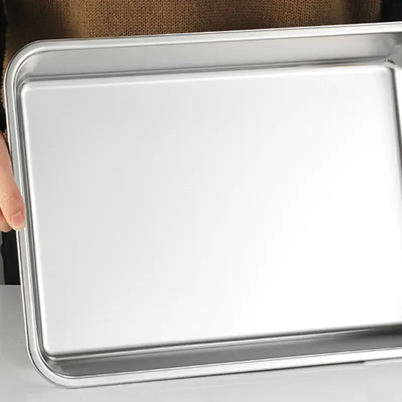 Stainless Steel Rectangle Food Tray Steamed Sausage Noodle Storage Pans Fruit Vegetables Plate Kitchen Baking Pastry Dish