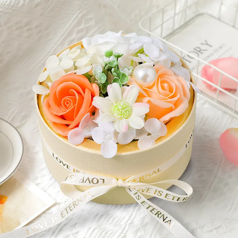 Soap Rose Gift Box Plant Flowers Apple Box Flowers Mother's Day Supplies Wedding Birthday Anniversary Round Flower Box