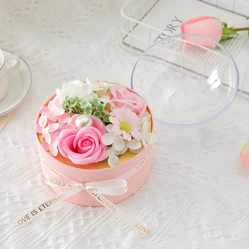 Soap Rose Gift Box Plant Flowers Apple Box Flowers Mother's Day Supplies Wedding Birthday Anniversary Round Flower Box