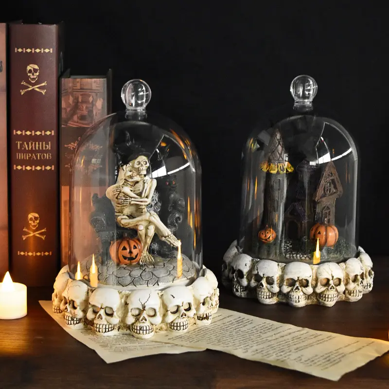 For Halloween Festival Atmosphere Halloween Skull Night Light Decoration Skeleton Statue Resin Sculpture Home Gothic Decorations