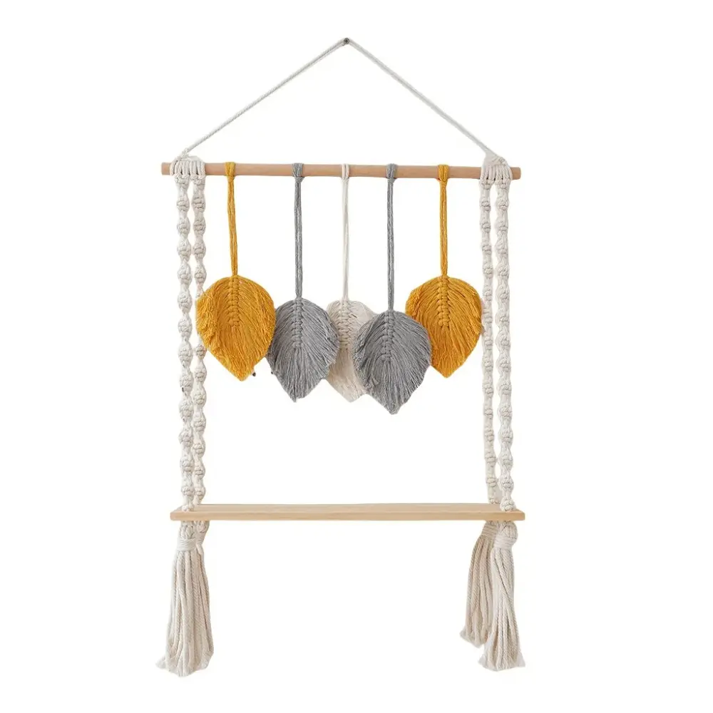 Creative Handmade Tapestry Storage Rack Hanging Shelf Wall Hanging Handmade Rope Wood Floating Shelves Hanging Bedroom Decor